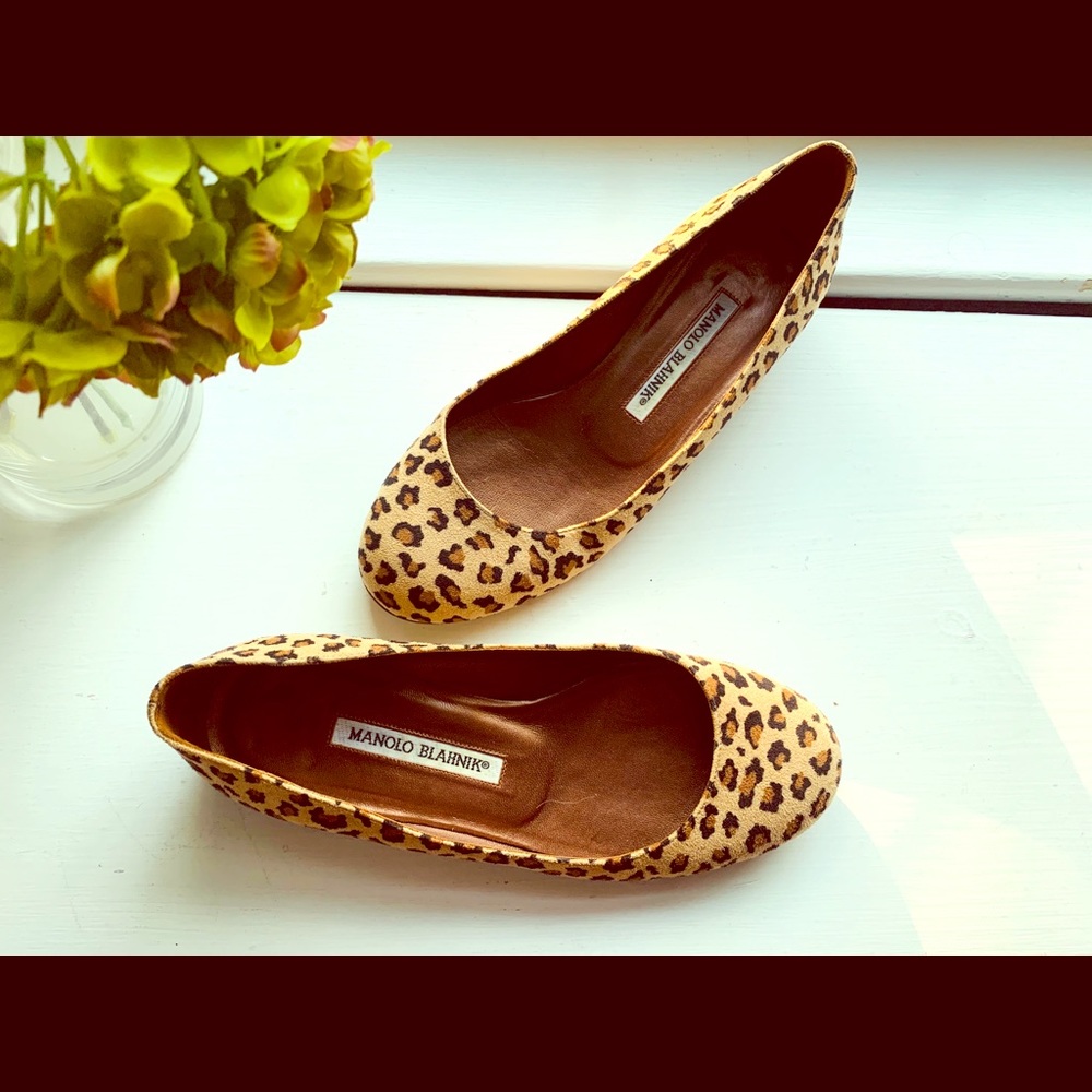Manolo Blahnik Leopard Print Ballet Flats